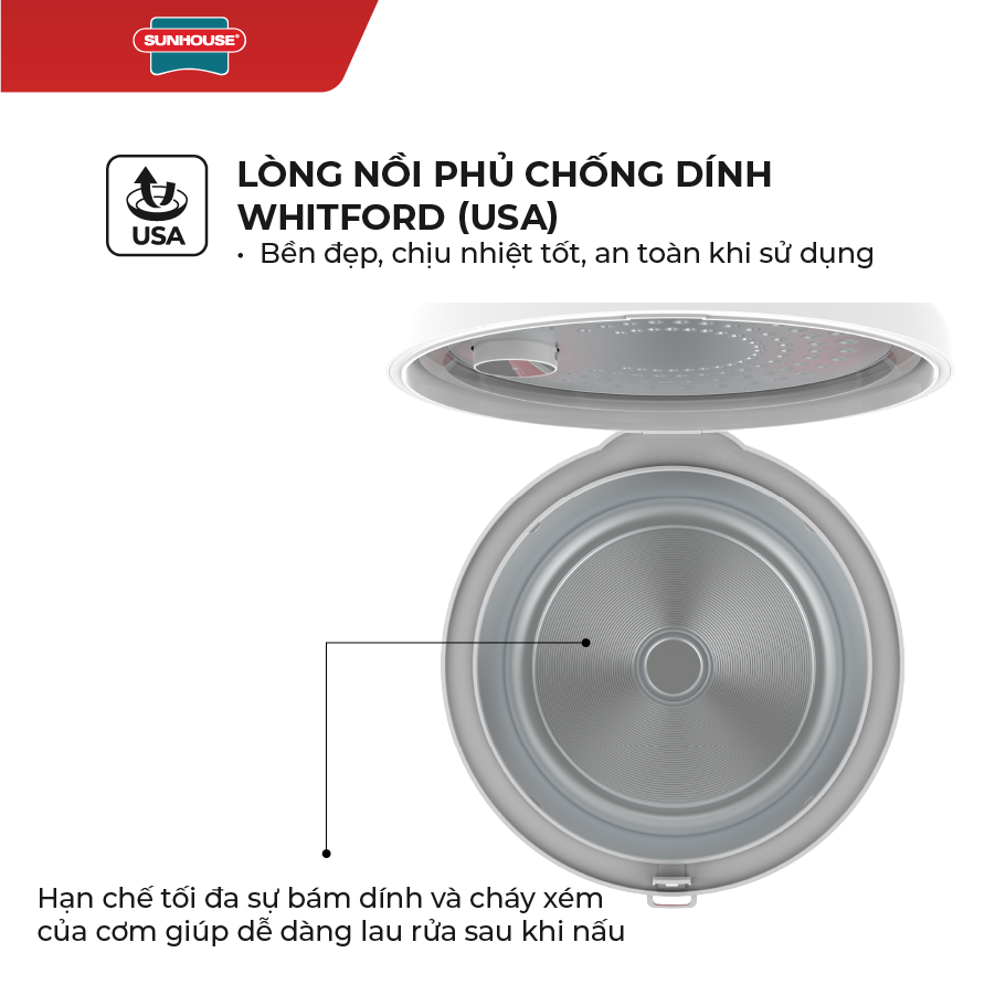 Nồi Cơm Điện Nắp Gài Sunhouse SHD8609 (1.8 Lít) - Hàng chính hãng