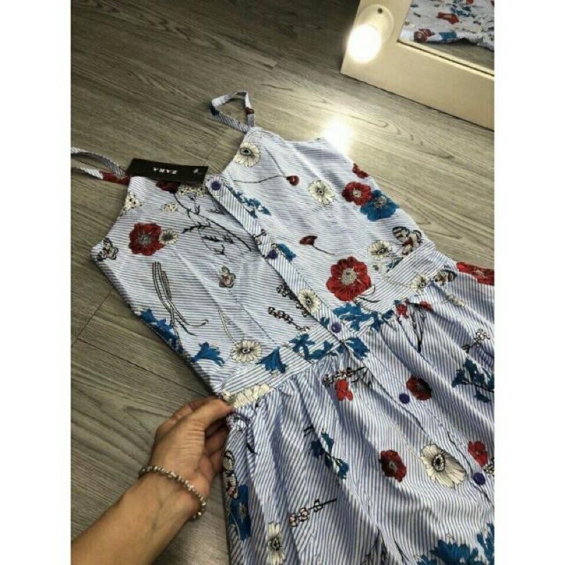 Đầm 2s thô lụa kẻ hoa xanh siêu hót