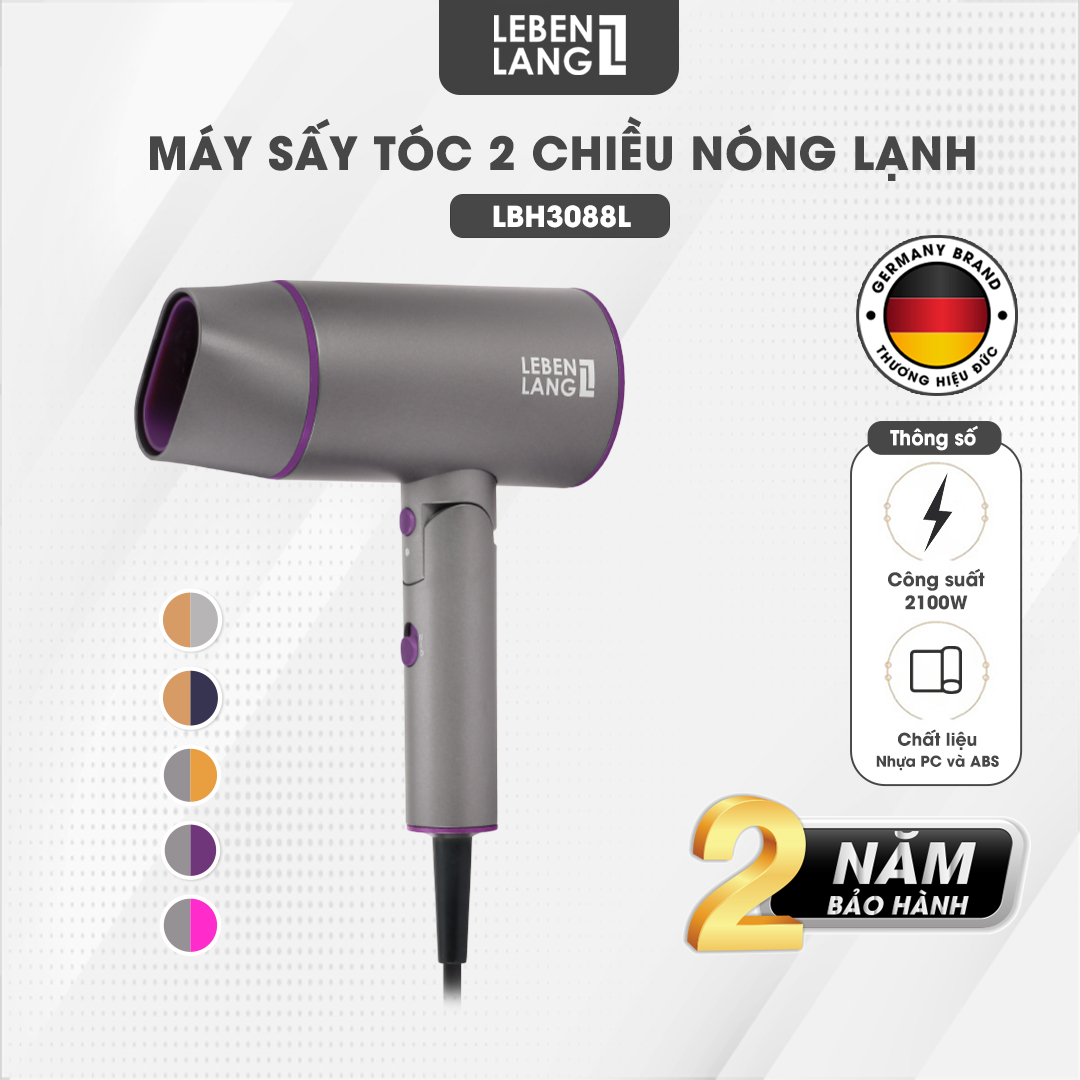 Máy sấy tóc Lebenlang LBH3088 (2100W) của Đức, kiểu gấp gọn, chống xơ rối tóc - hàng chính hãng