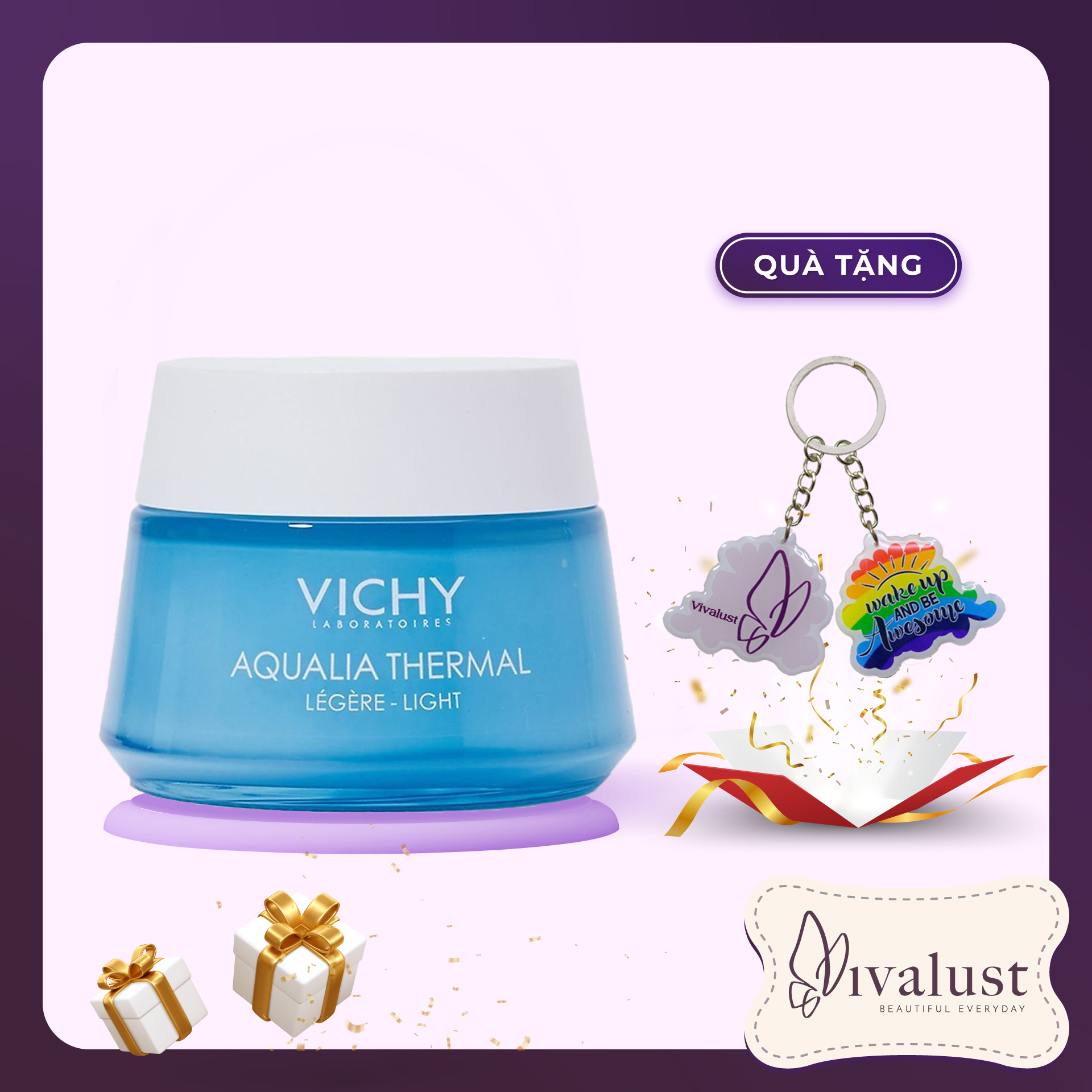 Kem Dưỡng Ẩm Kích Hoạt & Giữ Nước Cho Da Thường & Da Khô Vichy Aqualia Thermal Rehydrating Cream - LIGHT  (50ml) + Quà Tặng