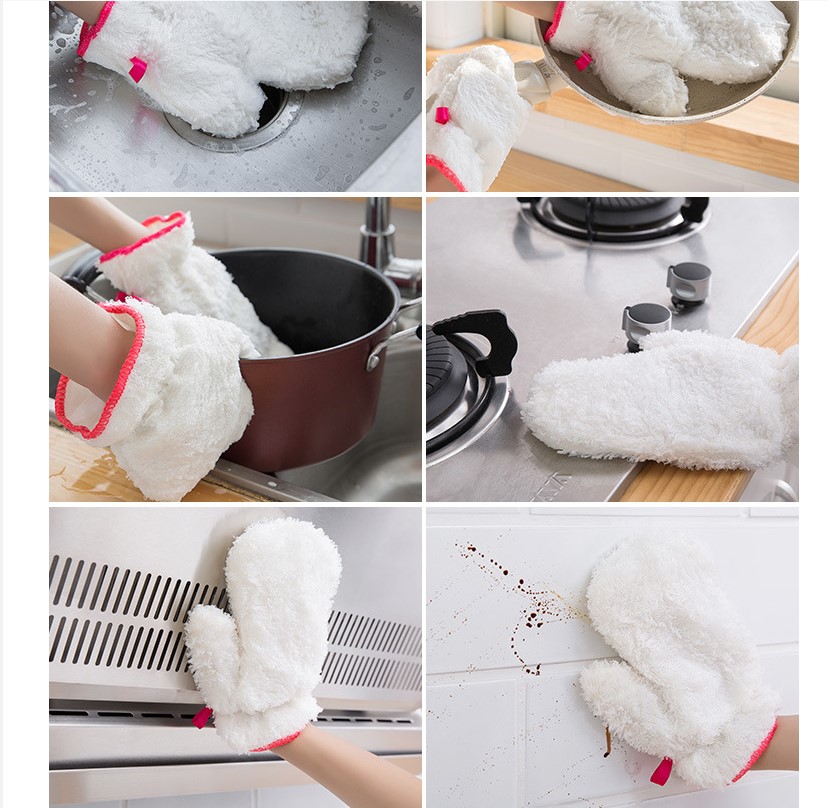 Găng tay sợi tre rửa bát 2 lớp chống thấm nước, găng tay đa năng vệ sinh nhà bếp