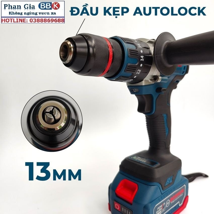 Máy Khoan Pin Boshun BS-ID1390BL Có Búa, Động Cơ Không Chổi Than 100% Lõi Đồng, Đầu AutoLock 13mm