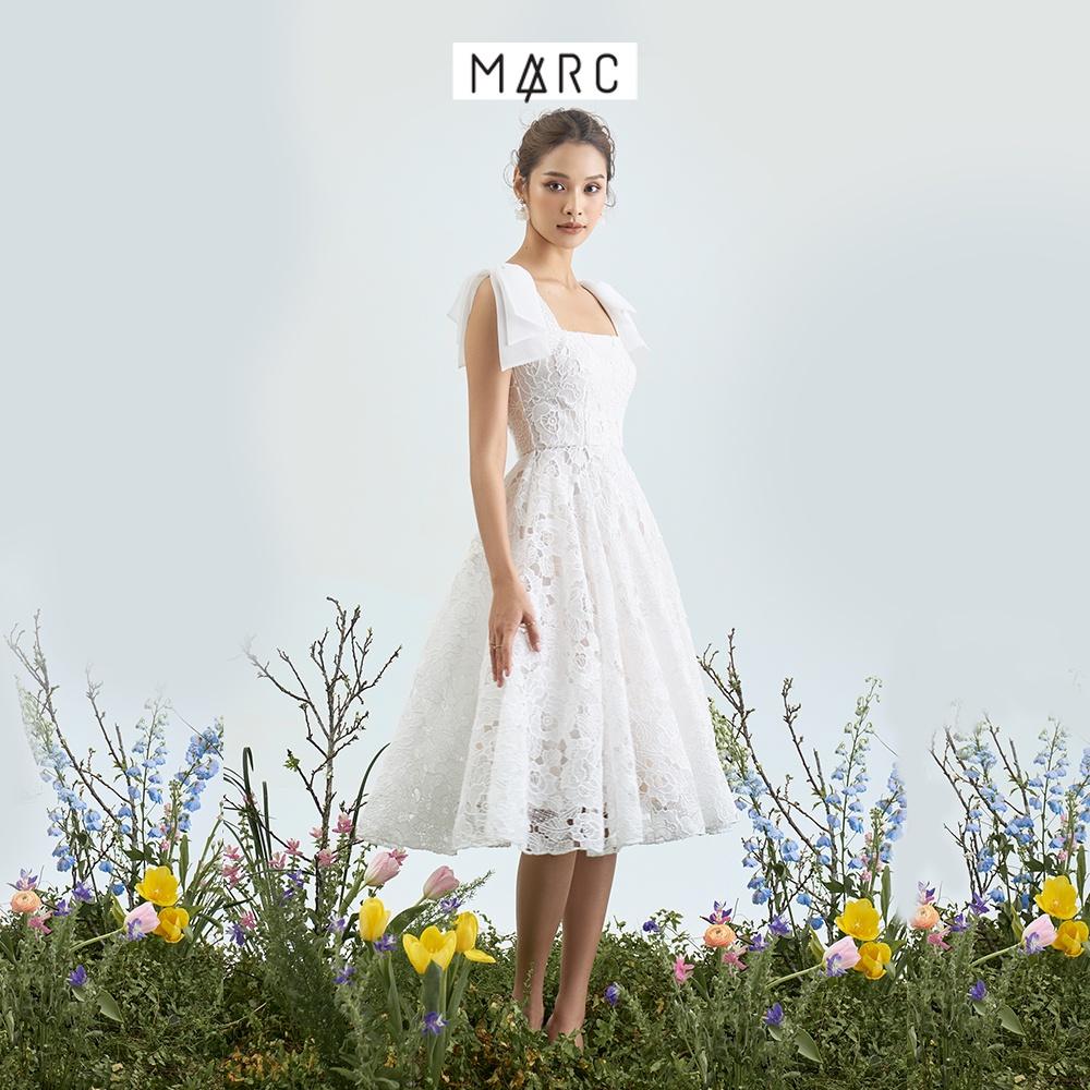 Đầm nữ MARC FASHION ren midi 2 dây phối nơ vai CBLH112222