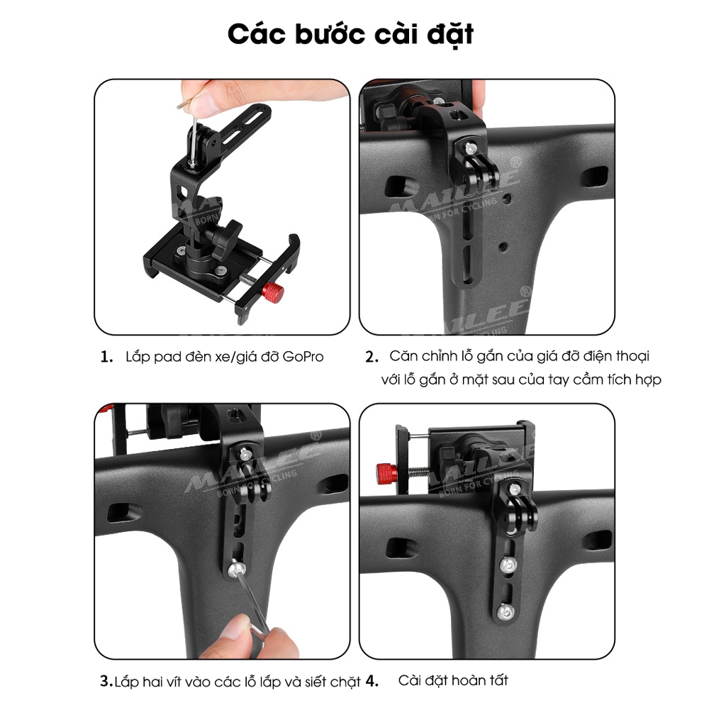 Giá đỡ điện thoại di động hợp kim nhôm cho xe đạp ELZ-01, gắn trên xe đạp touring, điều chỉnh dọc 180 độ, xoay ngang 360 độ, có thể gắn camera - Mai Lee