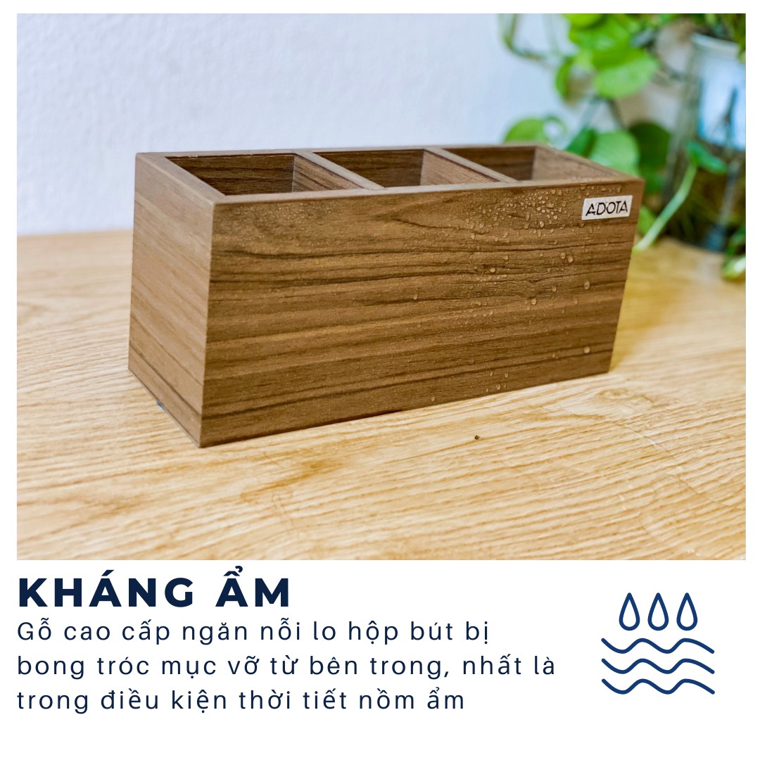 Combo: Kệ gỗ KG22S112 để bàn và hộp cắm bút 3 ngăn HB22L110 phong cách hiện đại sang trong ADOTA