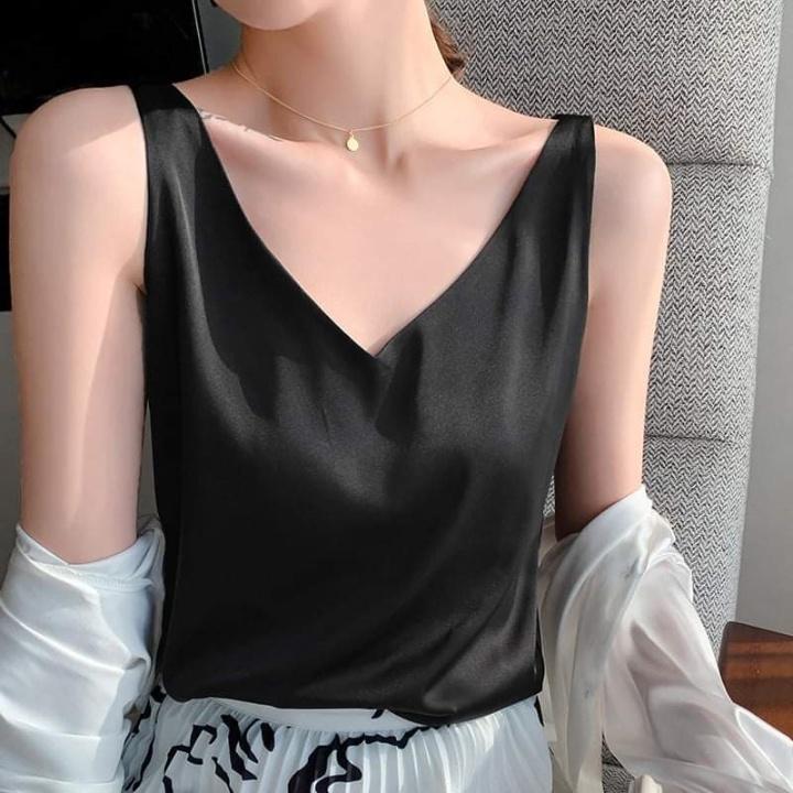 Áo hai dây lụa cổ tim mặc trong vest, blazer xinh xắn chất lụa cao cấp mềm mịn, thoáng mát