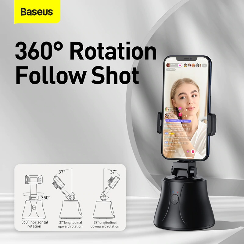 Đế kẹp điện thoại thông minh chống rung, xoay 360° hỗ trợ chụp ảnh, livestream Baseus 360°AI Following Shot Tripod Head - Hàng chính hãng