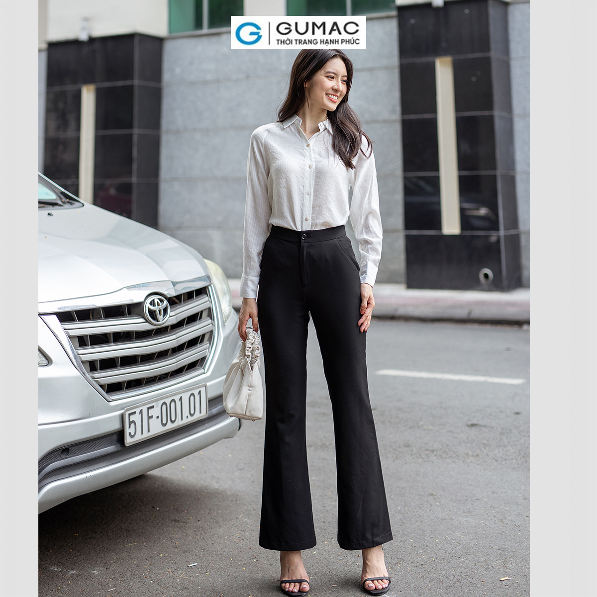 Áo sơ mi nữ tay dài tà lệch vải tơ mềm mát thời trang GUMAC AD06045
