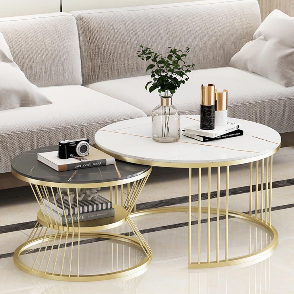 Bàn trà đôi mặt đá ceramic nhập khẩu, bàn sofa phòng khách phong cách Bắc âu - Bảo hành 12 tháng