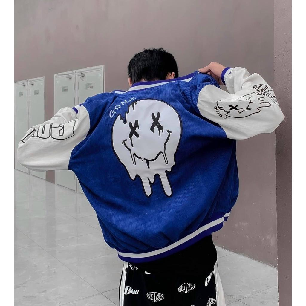 Áo Khoác Nhung Gân Tăm Bomber Jackets Thêu Logo G.O.N.Z Cúc Bấm Unisex Nam Nữ Form Rộng Ulzzang
