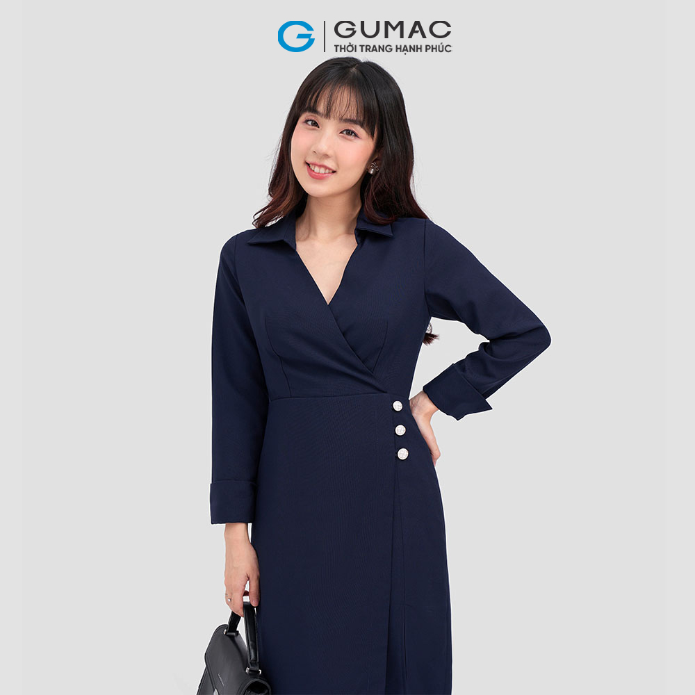Đầm đắp chéo phối nút DC12081 thời trang GUMAC