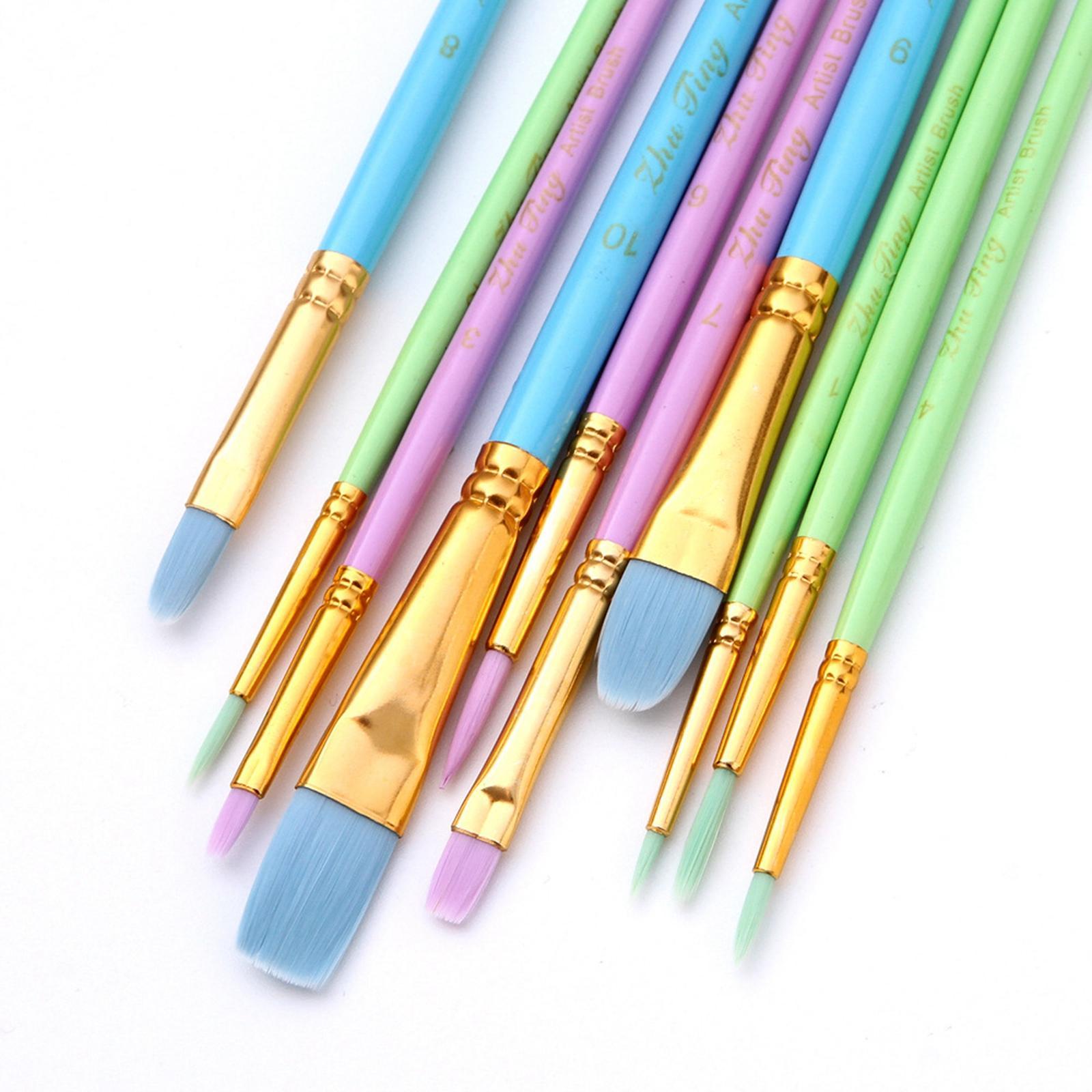 10x Artist Paint Brushes Set Acrylic Watercolour   Paintings Colorful