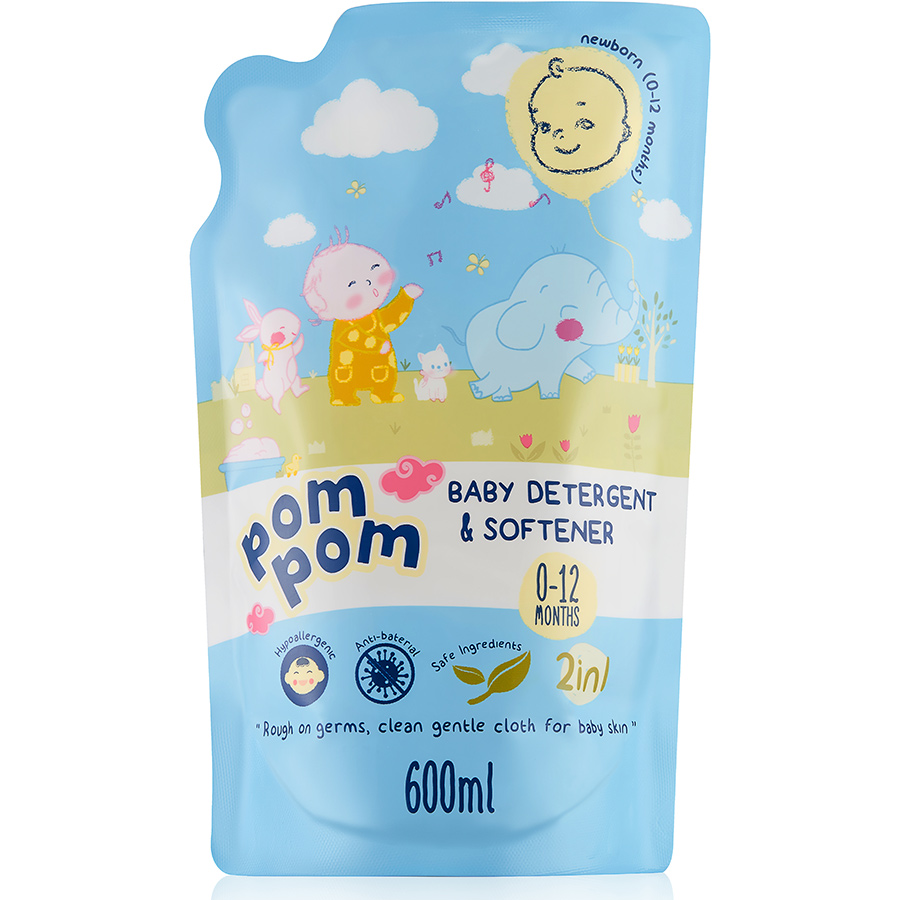 Nước Giặt Xả Pom Pom Newborn chuyên biệt dành cho bé sơ sinh  (0 – 12 tháng)  - Túi 600ml