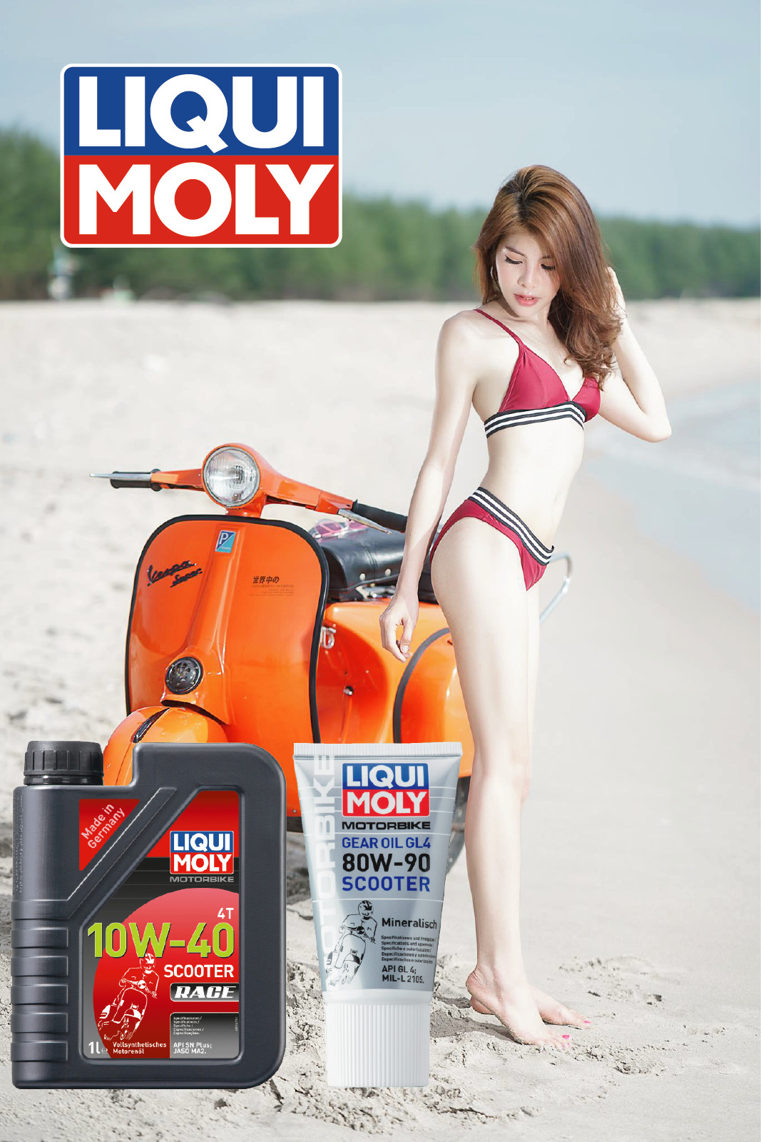 Combo nhớt Liqui Moly Scooter Race 10W40 1L +Hộp số liqui 150ML