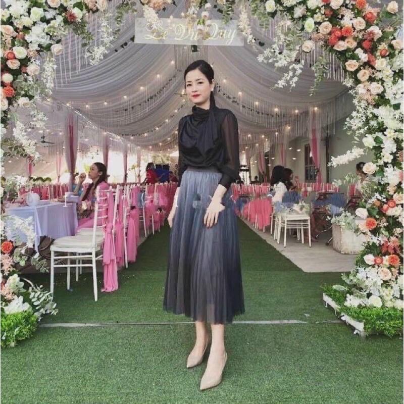 Chân váy maxi von lưới loang màu