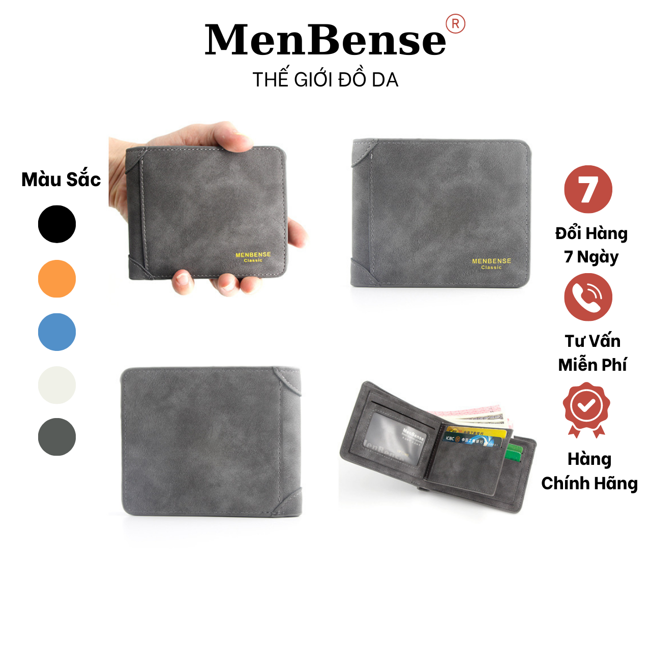 Ví nam da lộn cao cấp MENBENSE Classic,Bóp nam dáng ngang nhỏ gọn thời trang MB01