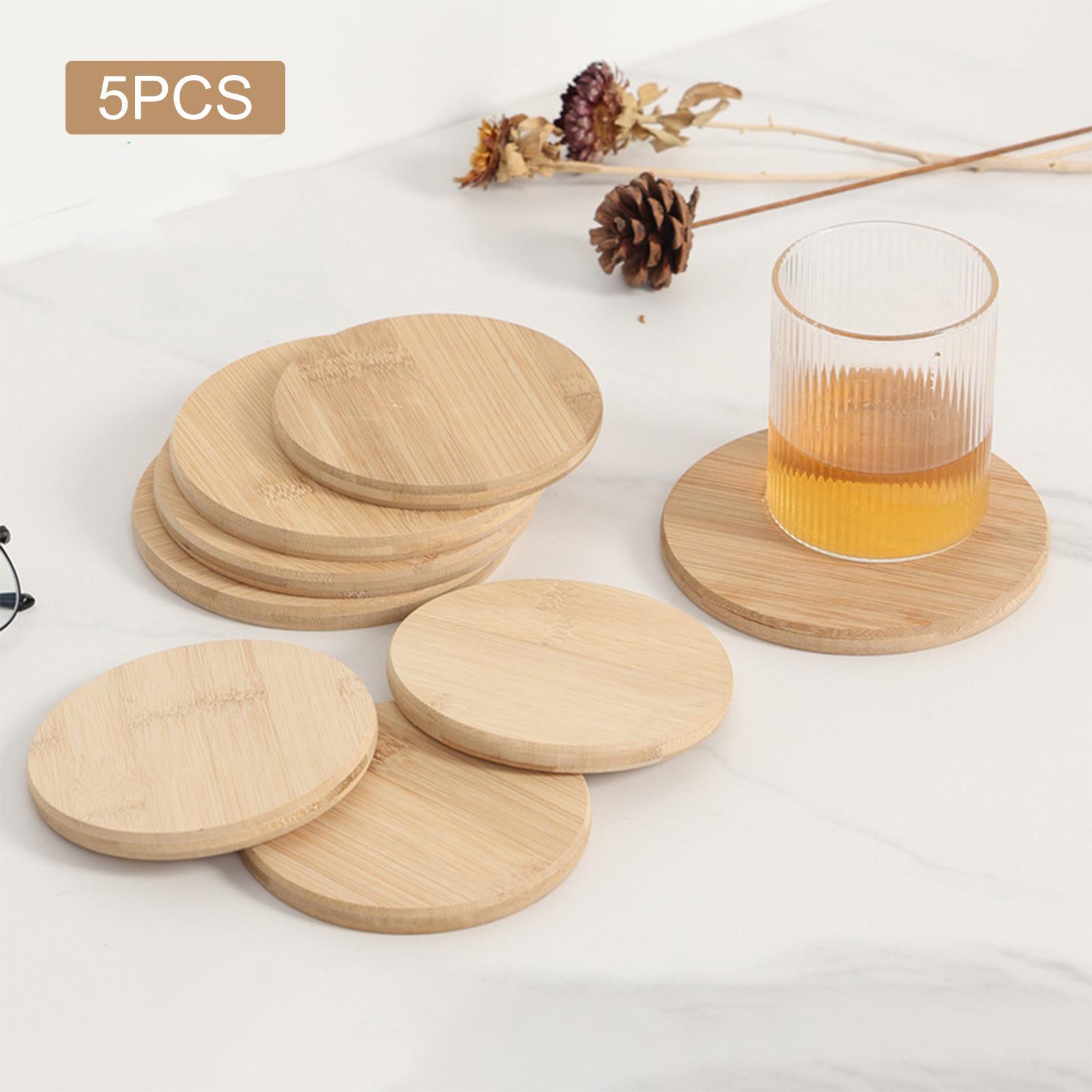 5Pcs Wood Round Coasters Place Mats Coffee Coaster Beverage Decor L