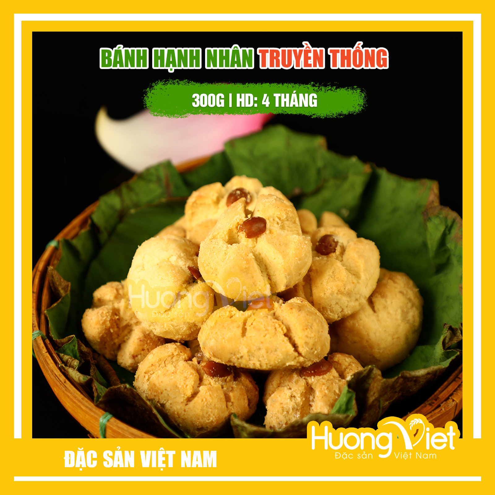 Đặc Sản Sóc Trăng - Bánh Hạnh Nhân Hộp Giấy 300G, Bánh Hạnh Nhân Tân Huê Viên Sóc Trăng, Bánh Bột Đậu, BáNh KẹO ĂN VặT Sài Gòn