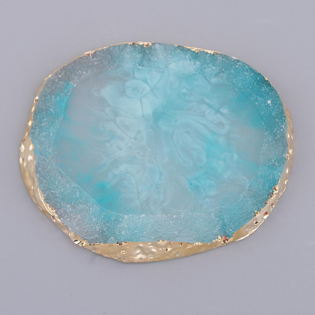 3x Gold Edge Imitation Agate Plate - Nail Art Coasters Cup Mat Pendant Blue