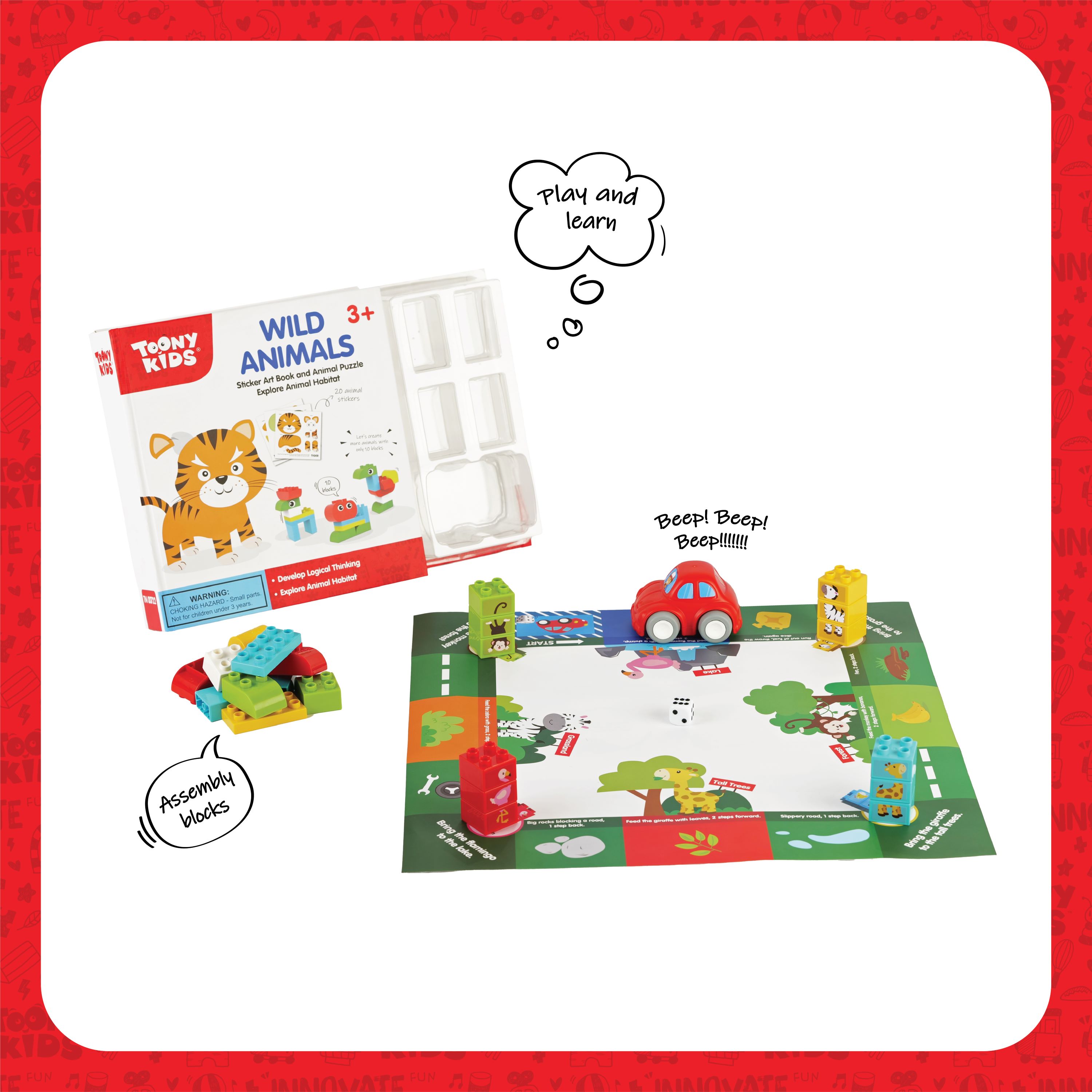 Đồ Chơi Combo Sách Bóc Dán Và Lắp Ráp Động Vật TOONYKIDS - Đồ Chơi Thông Minh Cho Bé - Wild Animal TN00722