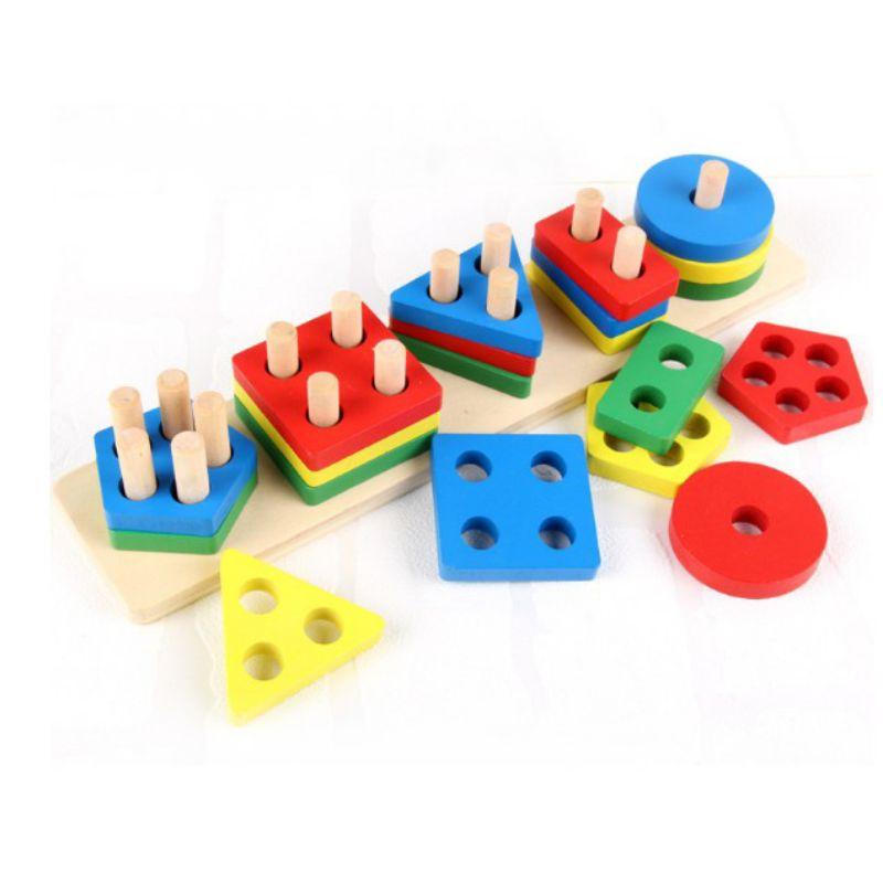 Đồ chơi thả hình 5 trụ thanh ngang - giáo cụ Montessori cho bé