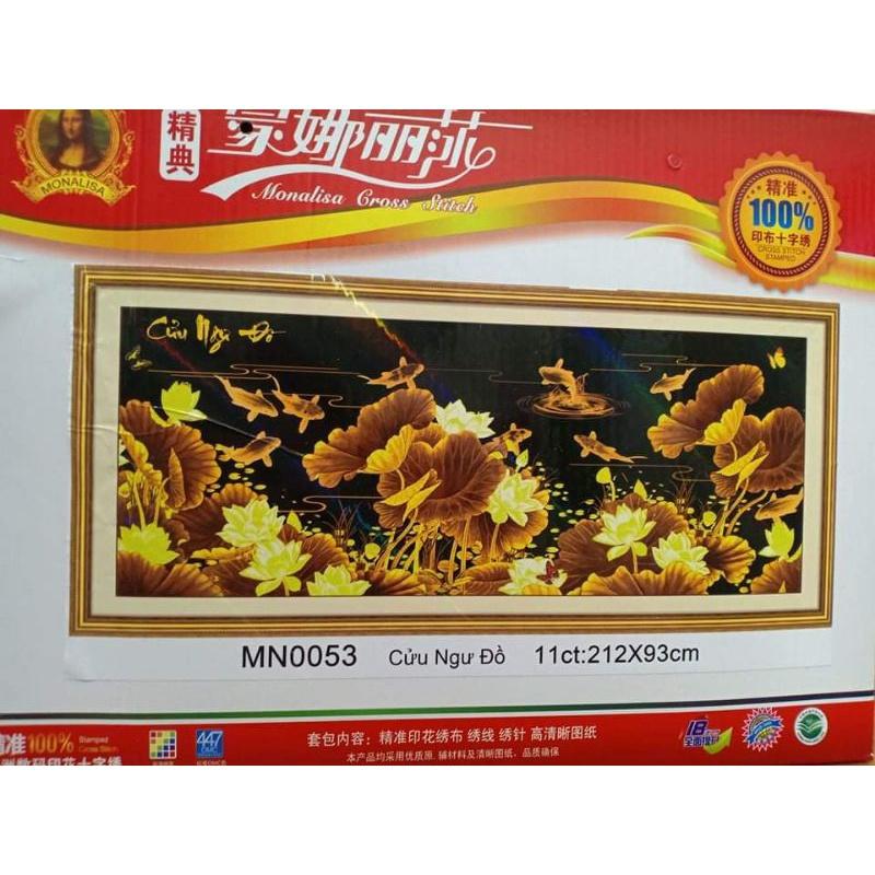 Tranh thêu chữ thập Cửu Ngư Quần Hội 212x93cm