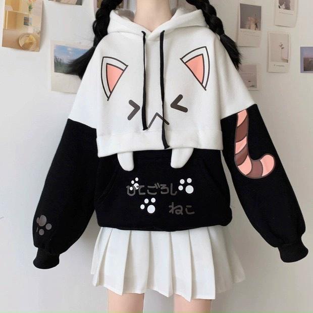 Áo Khoác Hoodie Nữ Chất Nỉ Bông In Mèo Kèm Chữ Kiểu Siêu Xinh Siêu Xịn - MC84