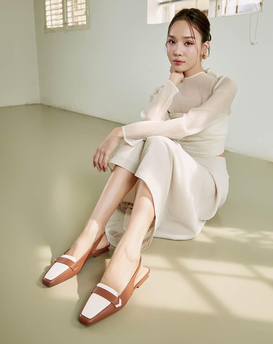 Giày Búp Bê Nữ 3cm Thời Trang JUNO Slingback Đế Bệt Mũi Loafer BB03126