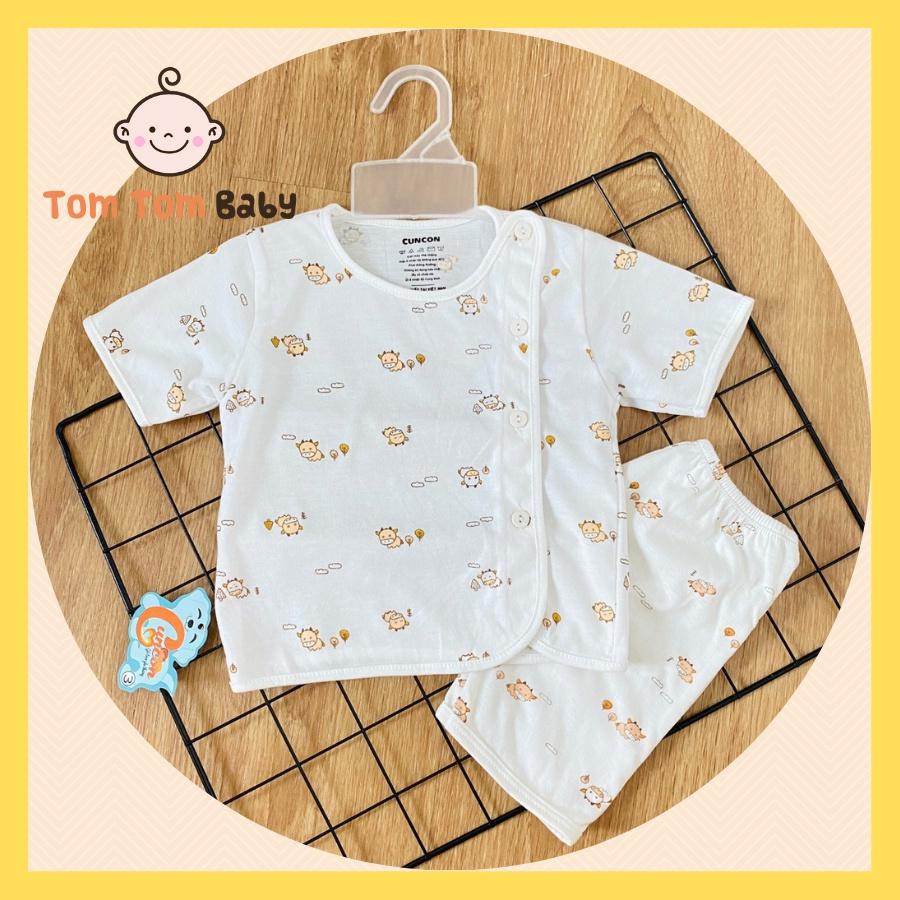 Bộ Quần Áo sơ sinh (1bộ) cotton cao cấp CUNCON | Mẫu Tay Ngắn Họa Tiết Cài Lệch | Size 1,2,3 cho bé sơ sinh - 9kg