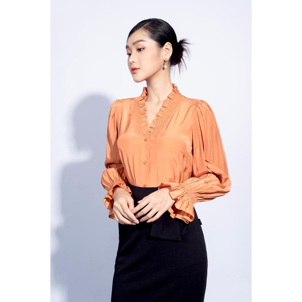 Sơ mi cổ V nhún bèo MMOutfit M-AO060421152