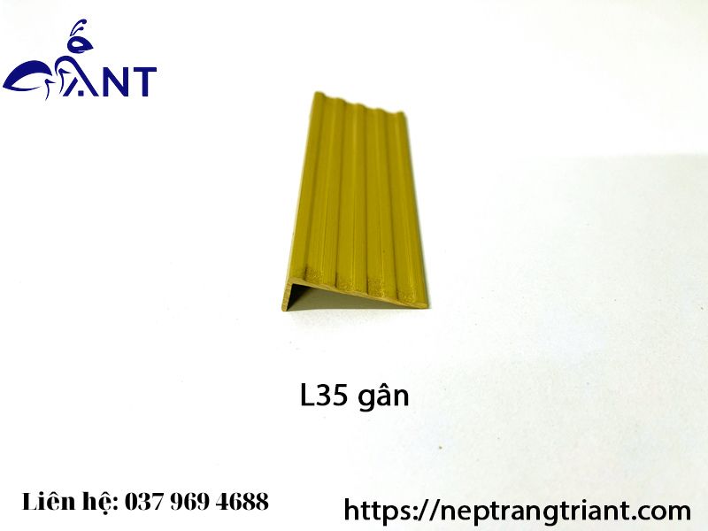 Nẹp đồng L35 gân, nẹp l đồng chống trơn, nẹp ốp cầu thang, thanh dài 4m, trang trí nhà cửa
