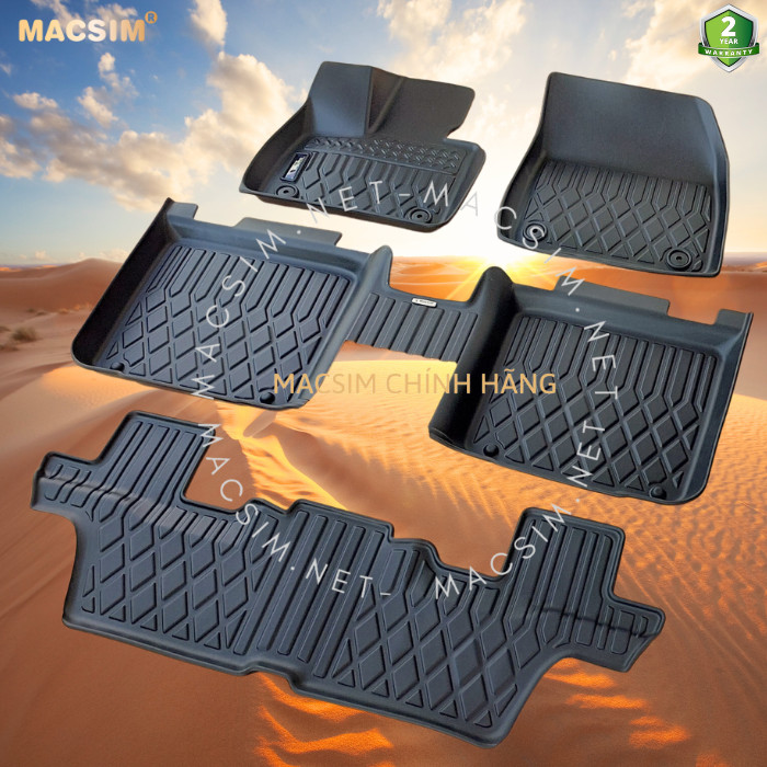 Thảm lót sàn xe ô tô VinFast VF9 (phiên bản 6 chỗ-3 hàng ghế) Nhãn hiệu Macsim chất liệu nhựa TPE cao cấp màu đen