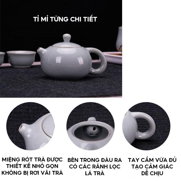 Bộ Ấm Pha Trà Đạo Đất Nung Gồm 4 Ly Và Dụng Cụ Pha Trà Cơ Bản Kèm Theo Túi Đựng Hình Vuông