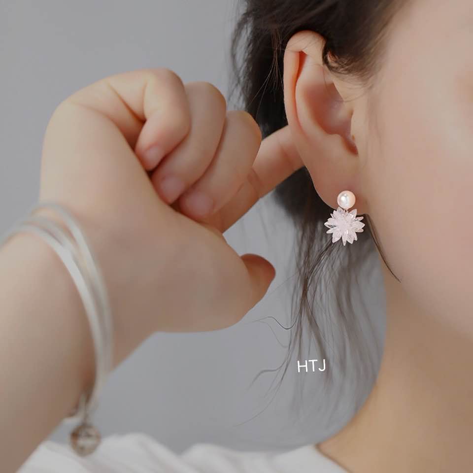 Bông tai bạc nụ trai treo hoa tuyết chất liệu bằng bạc s925 MS0065