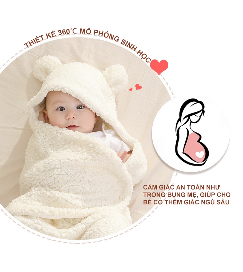 Chăn Quấn Ủ Kén Lông Cừu Baby Blanket Hình Thú Cao Cấp Cho Bé Yêu