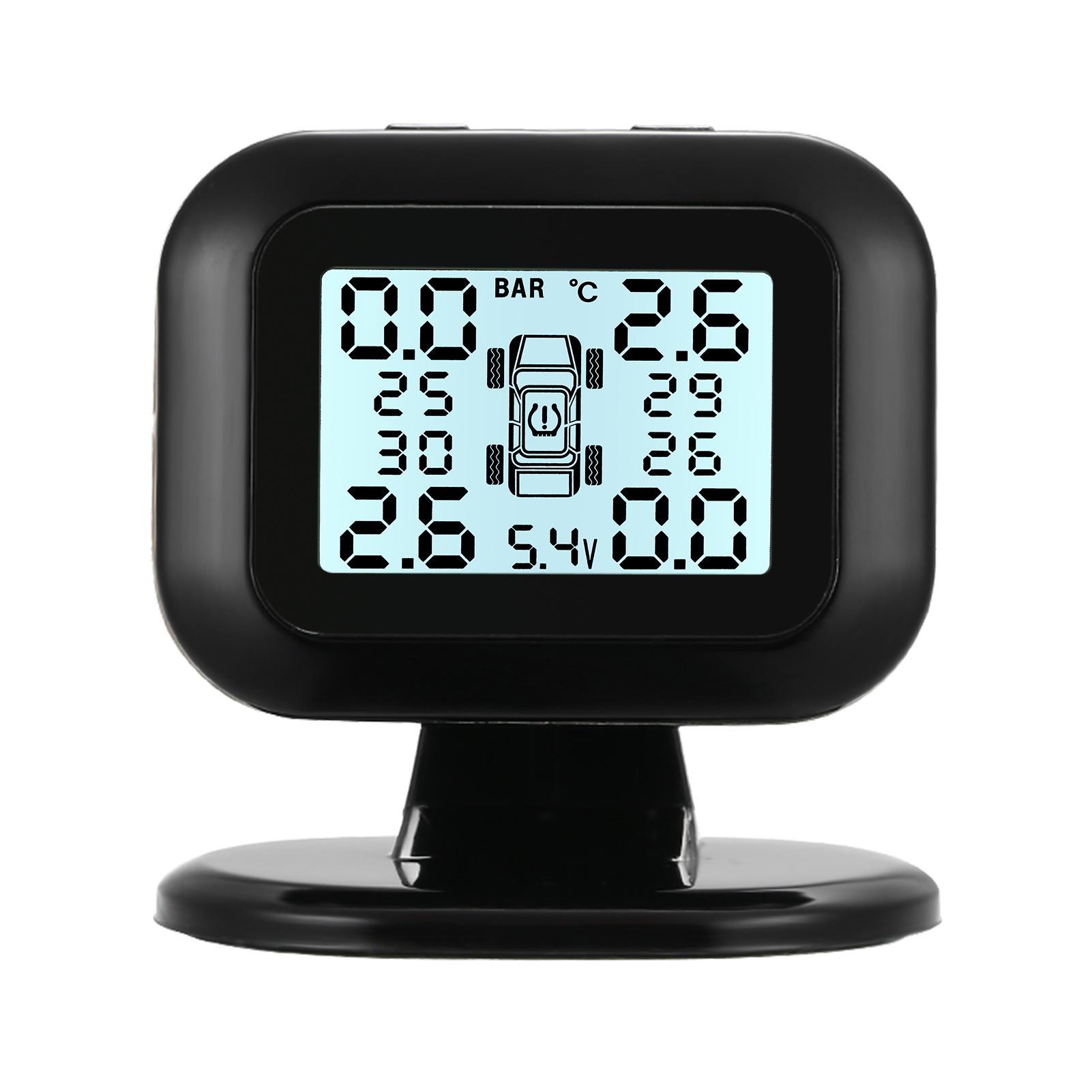 TPMS Tire Pressure Monitoring System Wireless Real-time LCD Display 4 External Sensors Alarm Function