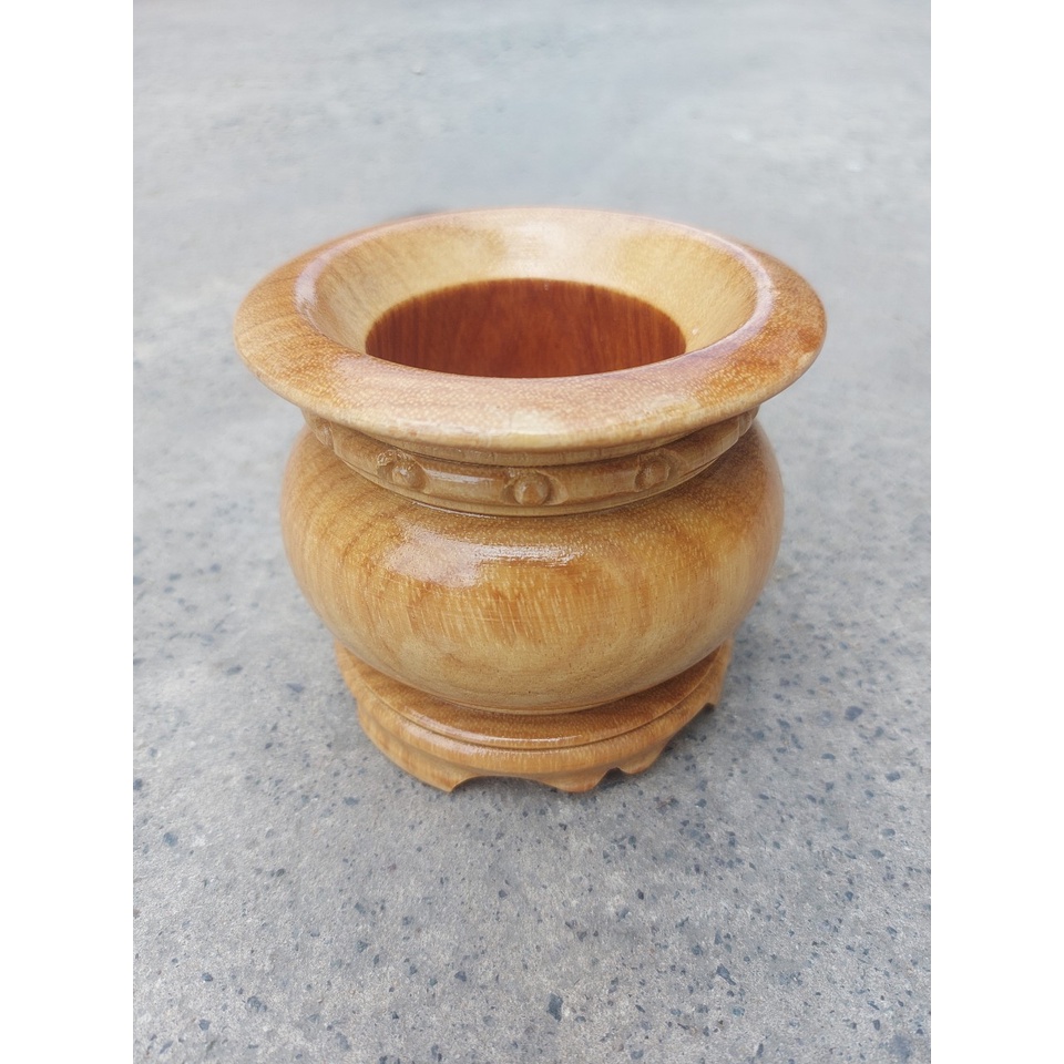 Bát nhang - lư hương gỗ gõ nguyên khối 14 CM