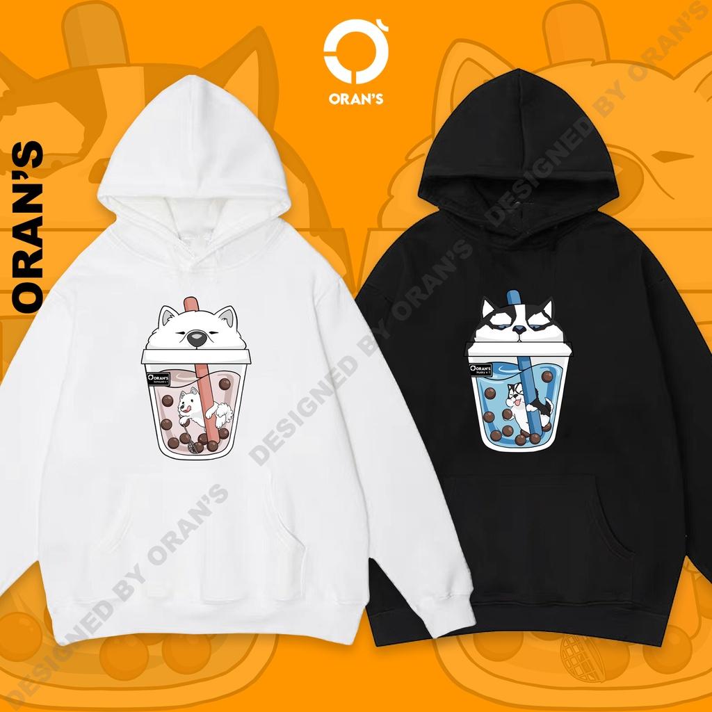 Áo Hoodie đôi in hình trà sữa 4 màu chất nỉ cotton lót bông cao cấp form rộng unisex - ORAN'S HOODIE COUPLE 08