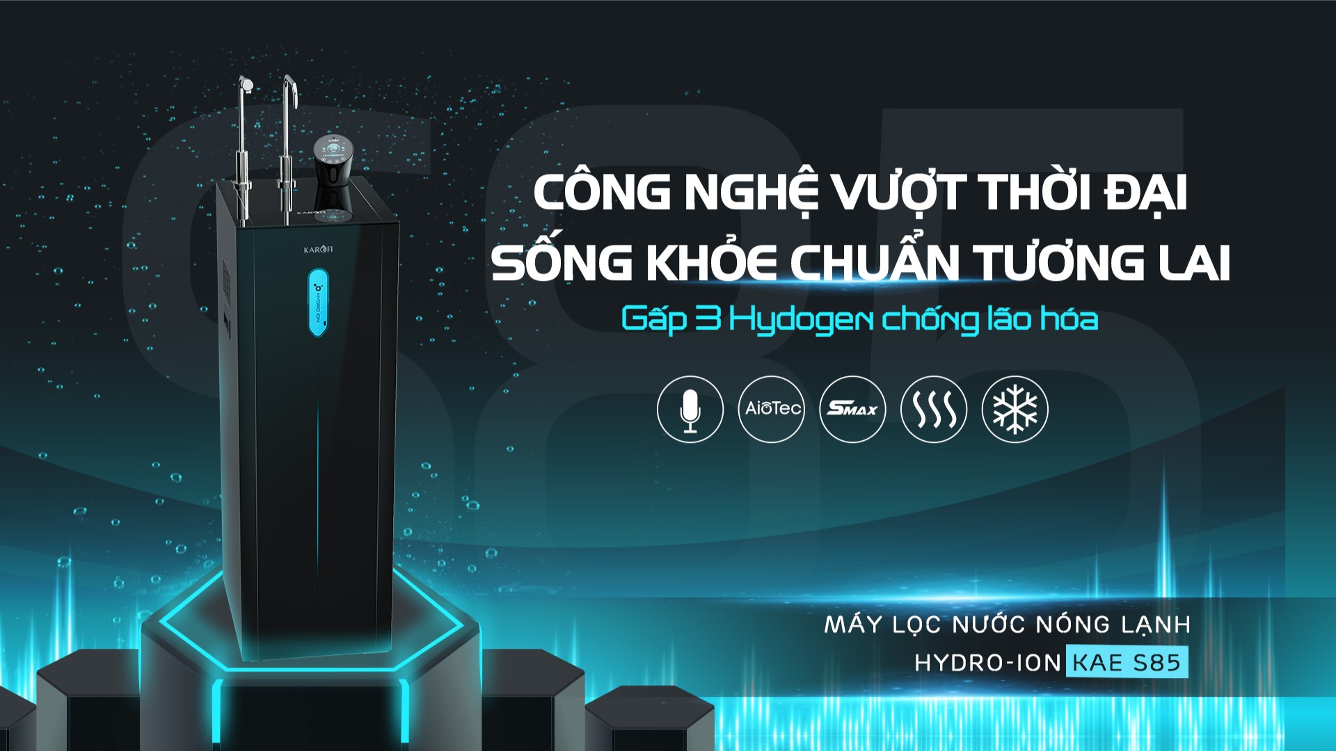 Máy lọc nước nóng lạnh Hydro-ion công nghệ điều khiển giọng nói KAE-S85 Plus - Hàng chính hãng