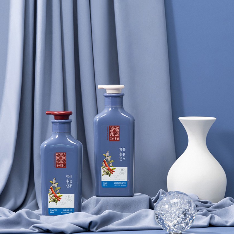 Dầu Gội Xả Ngăn Ngừa Gàu và Rụng Tóc Kerasys Peppermint Red Ginseng Hồng Sâm Bạc Hà 500ml tặng móc khóa