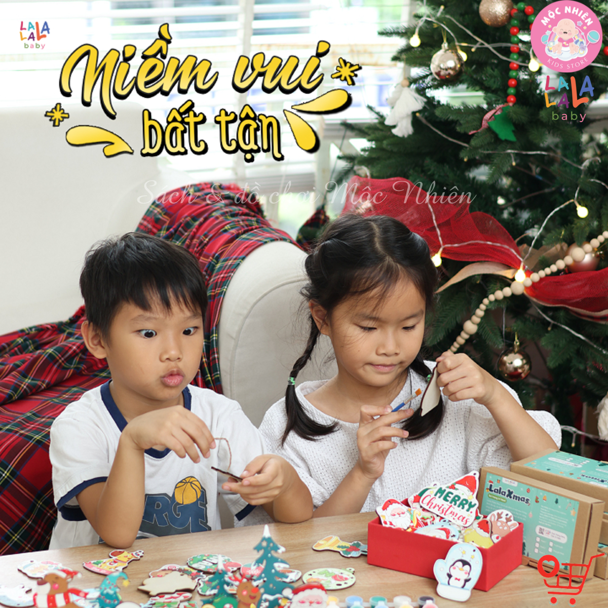 Đồ Chơi Tô Màu Gỗ Noel LalaXmas - Bộ Kit DIY Tự Vẽ và Làm Đồ Trang Trí Giáng Sinh - Lalala Baby