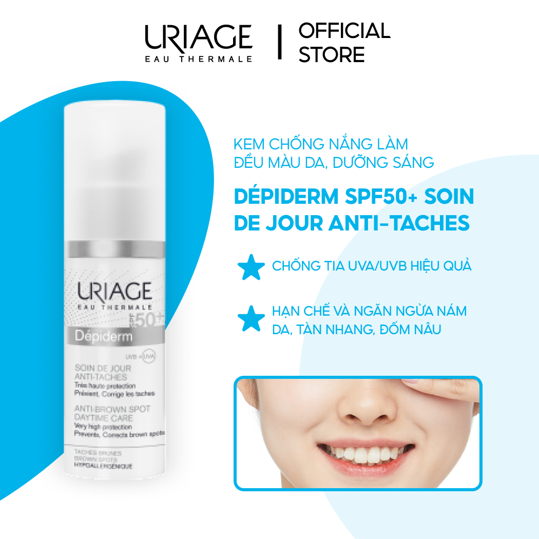 Kem chống nắng làm đều màu da, dưỡng sáng URIAGE DÉPIDERM SPF50+ SOIN DE JOUR ANTI-TACHES 30ml