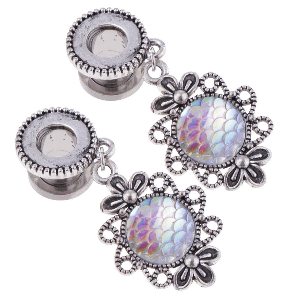 2pcs Stainless  Tunnel Ear Expanders Scales Pendant Ear Accessories
