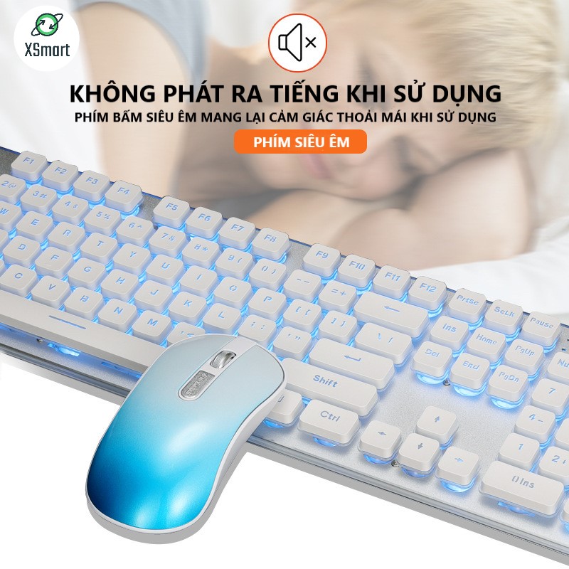 Bộ Bàn Phím Và Chuột Không Dây XSmart GLK350 PRO Có Đèn Led Siêu Đẹp, Sử Dụng Pin Sạc Siêu Trâu, Thiết Kế Mới - Hàng Chính hãng