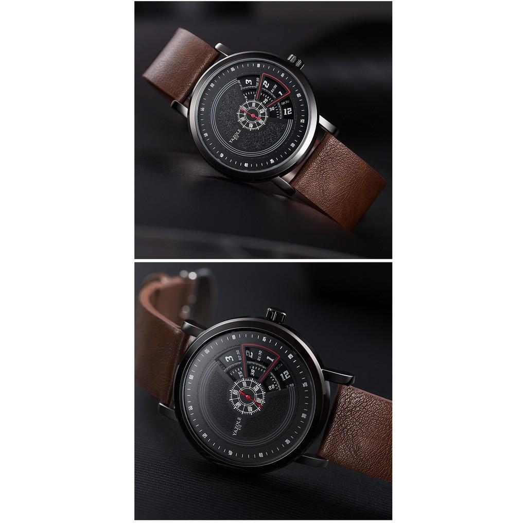 Đồng hồ nam Yazole 510 dây da sang trọng, kim chạy dọc