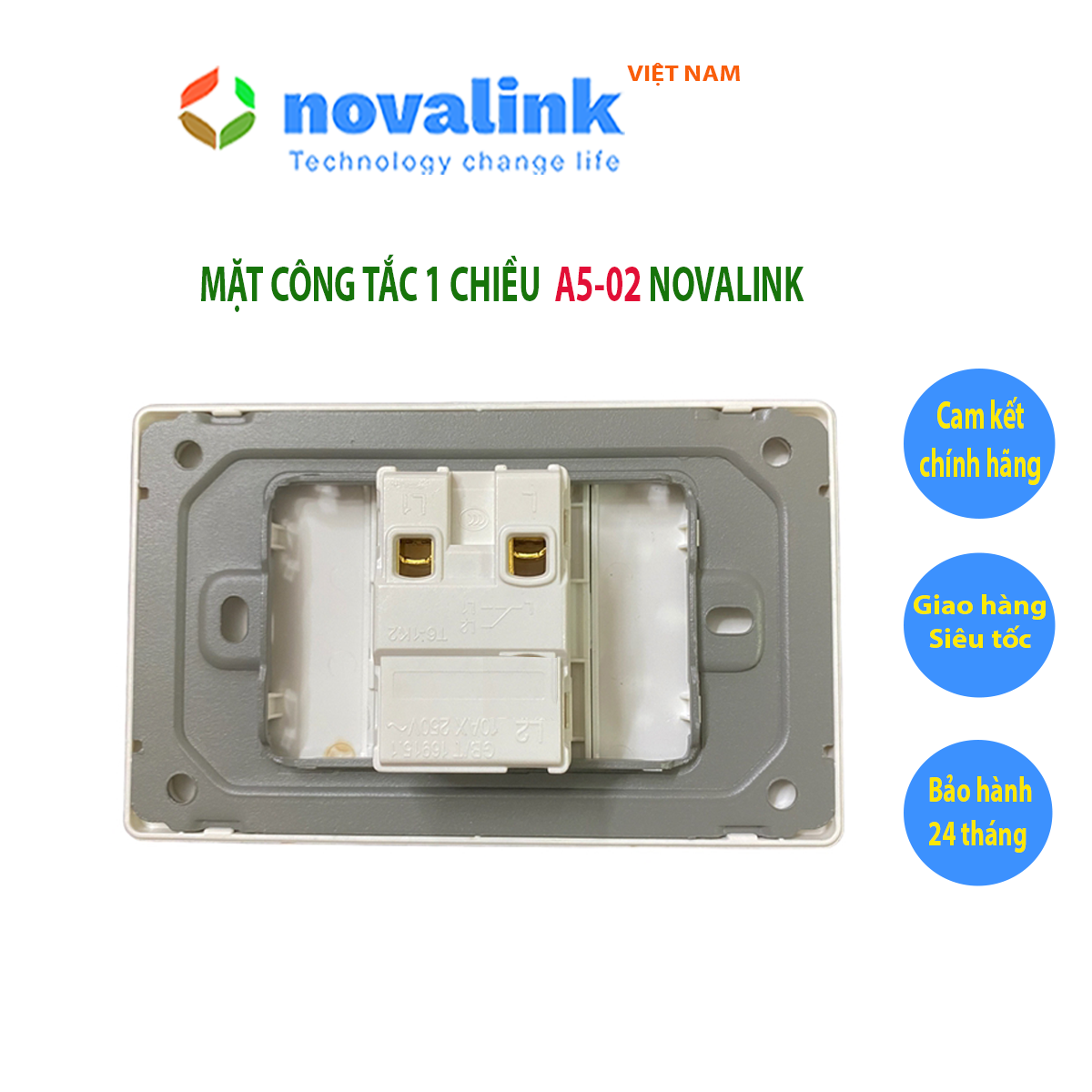 Mặt 1-2-3-4 công tắc đèn 1 chiều Novalink chính hãng, mặt nhựa chống cháy, lõi đồng dày 0.7mm. Bảo hành 24 tháng