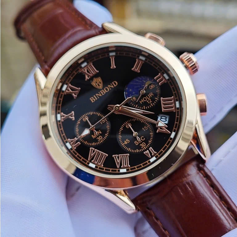 Đồng Hồ Nam Phong Cách Doanh Nhân - Lịch Mặt Trời - Chạy Đủ 6 Kim - Hàng Chính Hãng