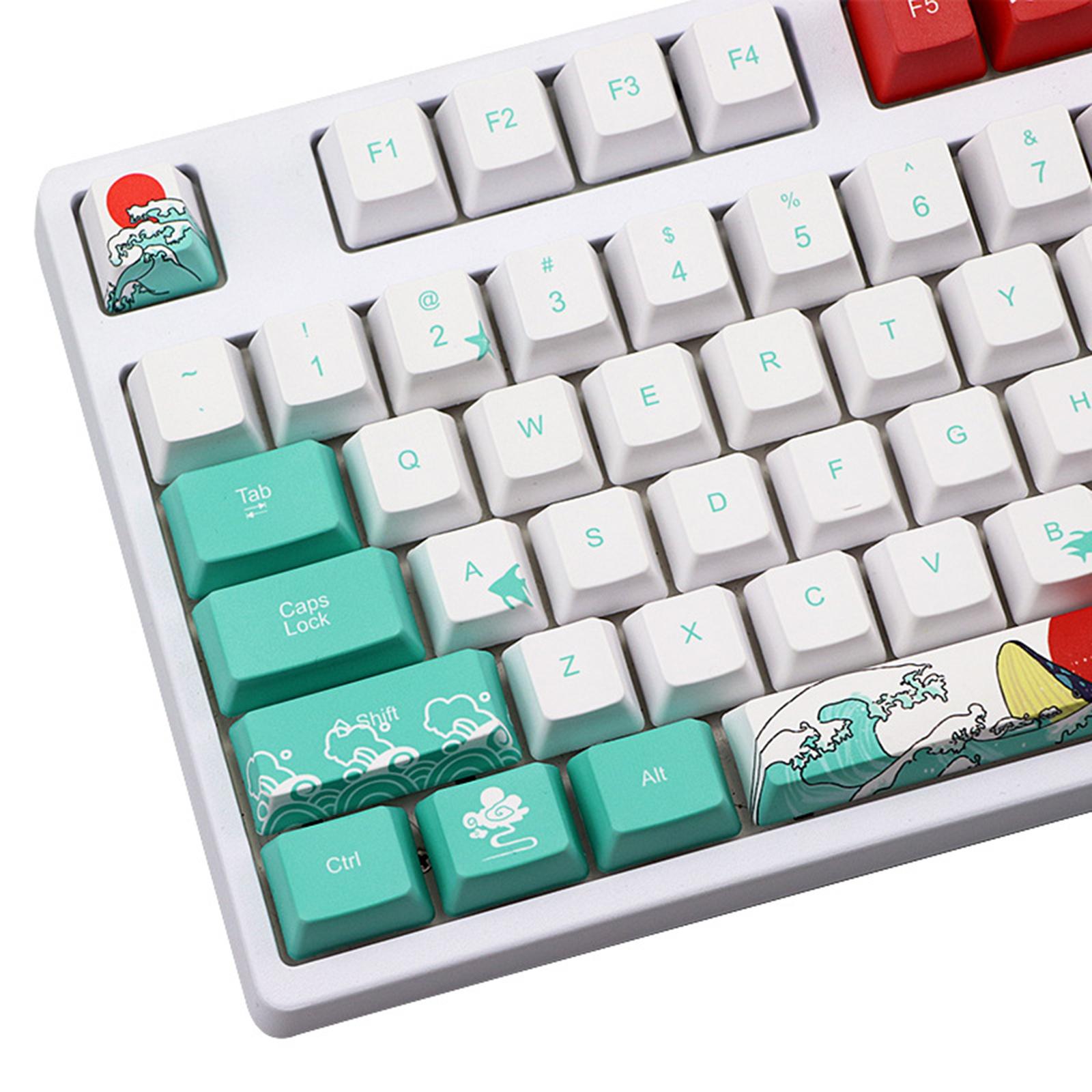 Coral Sea Ukiyo-e DYE-SUB PBT Keycaps for Most Mechanical Keyboards English