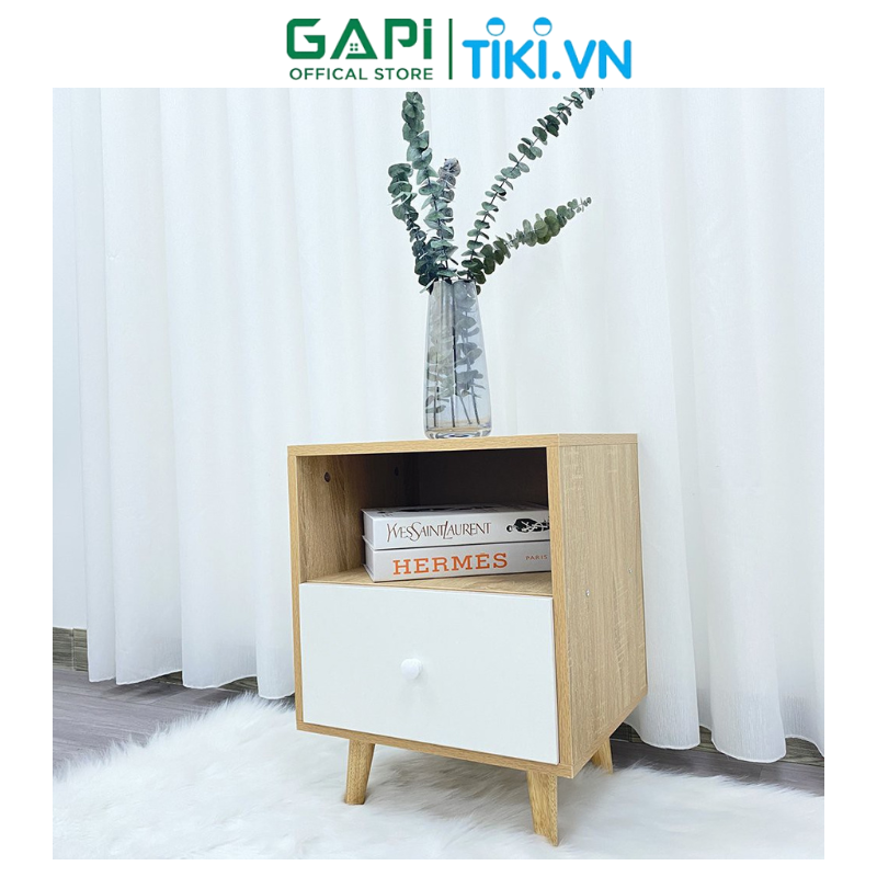 Tủ đầu giường GAPI có ngăn gỗ phối trắng, tab đầu giường tạo điểm nhấn cho không gian GP109