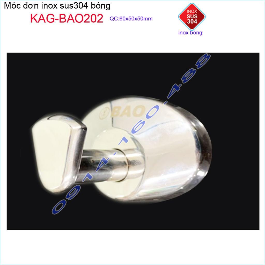 Móc đơn Inox Bảo KAG-BAO202, móc treo đồ nhà tắm SUS304 đế oval thiết kế đẹp sang trọng gọn gàng